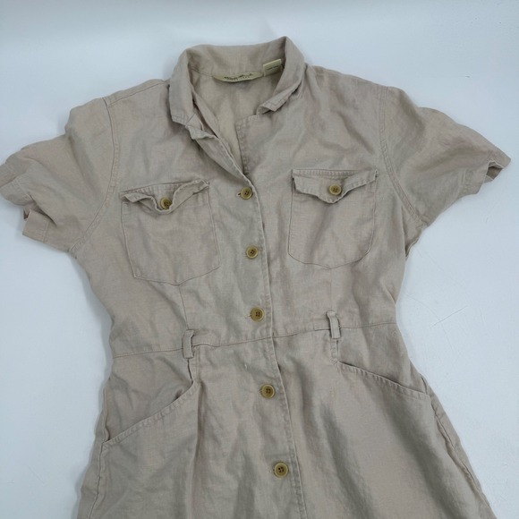 Eddie Bauer Womens Petite Button Up Utility Dress Linen Blend Tan Size Small - Picture 7 of 12